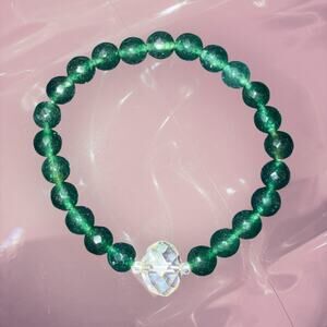 Y2K birthstone green beaded elastic bracelet, friendship lucky bracelet